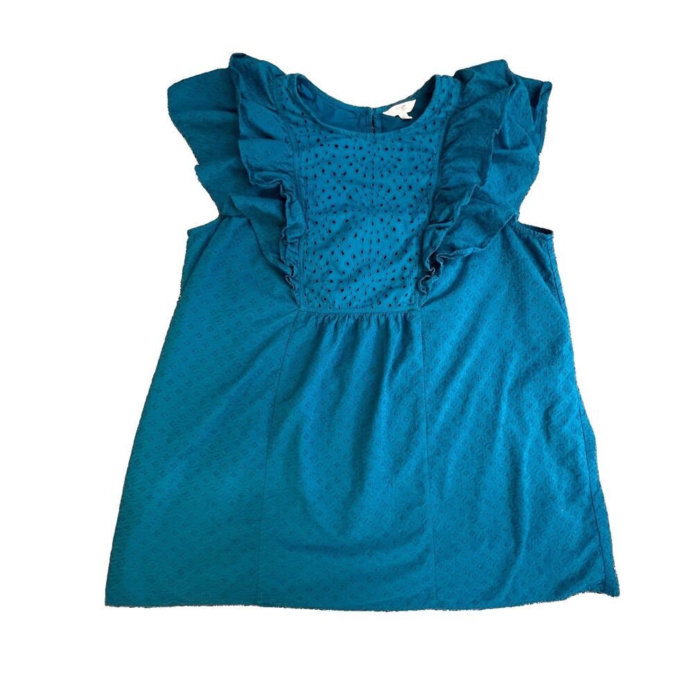 Women's 2X Babydoll Dress Turquoise Blue Eyelet Ruffles Cotton Feminine Lined